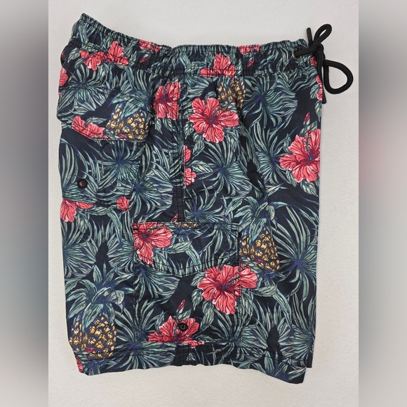 U.S Apparel Men's Floral Pineapple Swim Trunks Small Lined Drawstring D-3379 - Picture 7 of 10